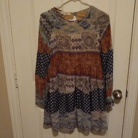 Altar'd State Bohemian Patchwork Long Sleeve Tunic Women's Size Medium EUC - Picture 2 of 8